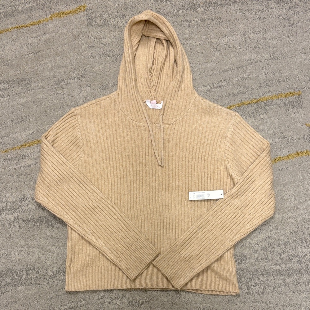 Girl’s No Boundries Beige Oatmeal Ribbed Hooded Sweater Size XL NWT